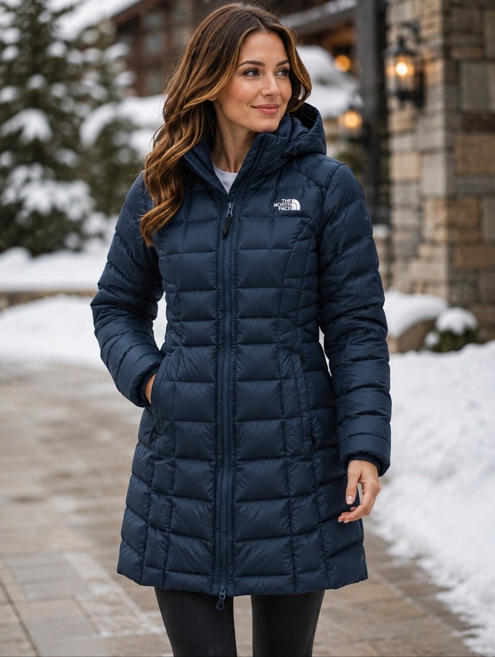 The North Face Women's Navy Hooded Long Puffer Down Coat Jacket XS